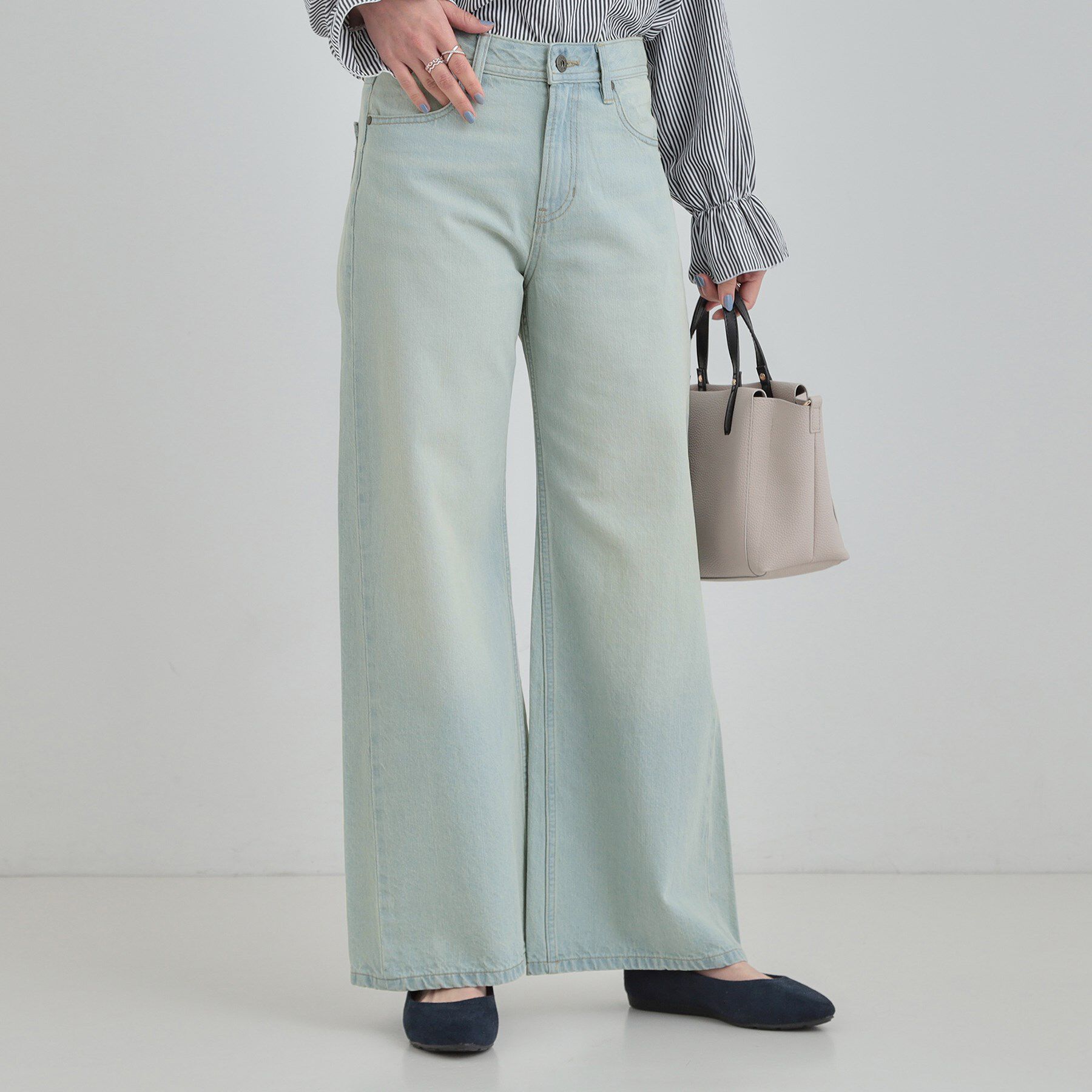 SHOO･LA･RUE「【SHOO・LA・RUE DENIM/S-LL】体型カバーにも バギーデニムワイドパンツ」|デニム|サックスブルー(09