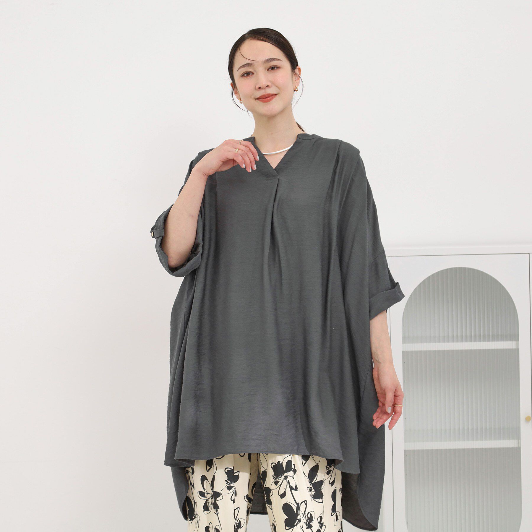 SHOO･LA･RUE「【ひんやり/S-LL】体型カバー叶える スキッパードルマンチュニック」|チュニック|