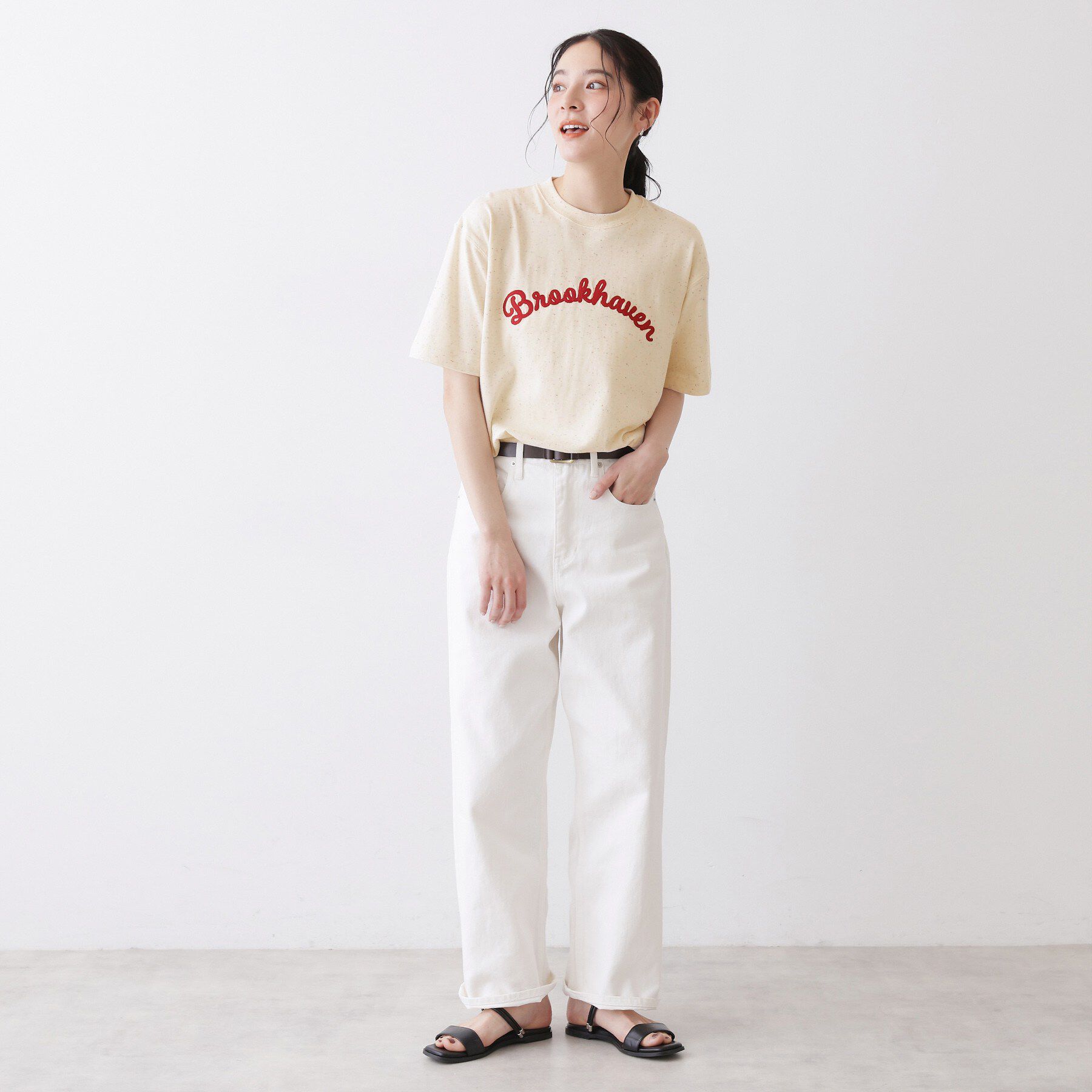 Dessin「【ユニセックス/洗える】ネップロゴ刺繍Tシャツ」|Tシャツ・カットソー|