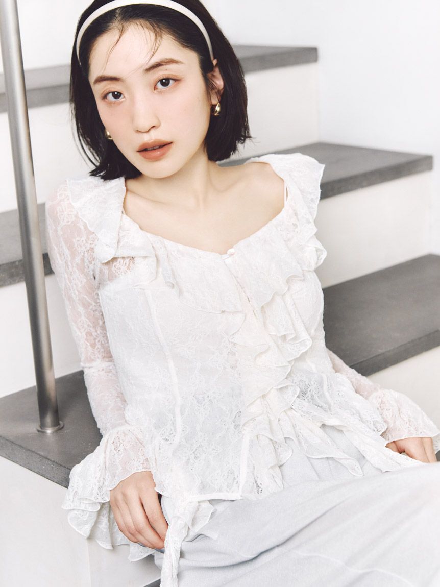 SNIDEL「カットレースフリルプルオーバー」|Tシャツ・カットソー|IVR
