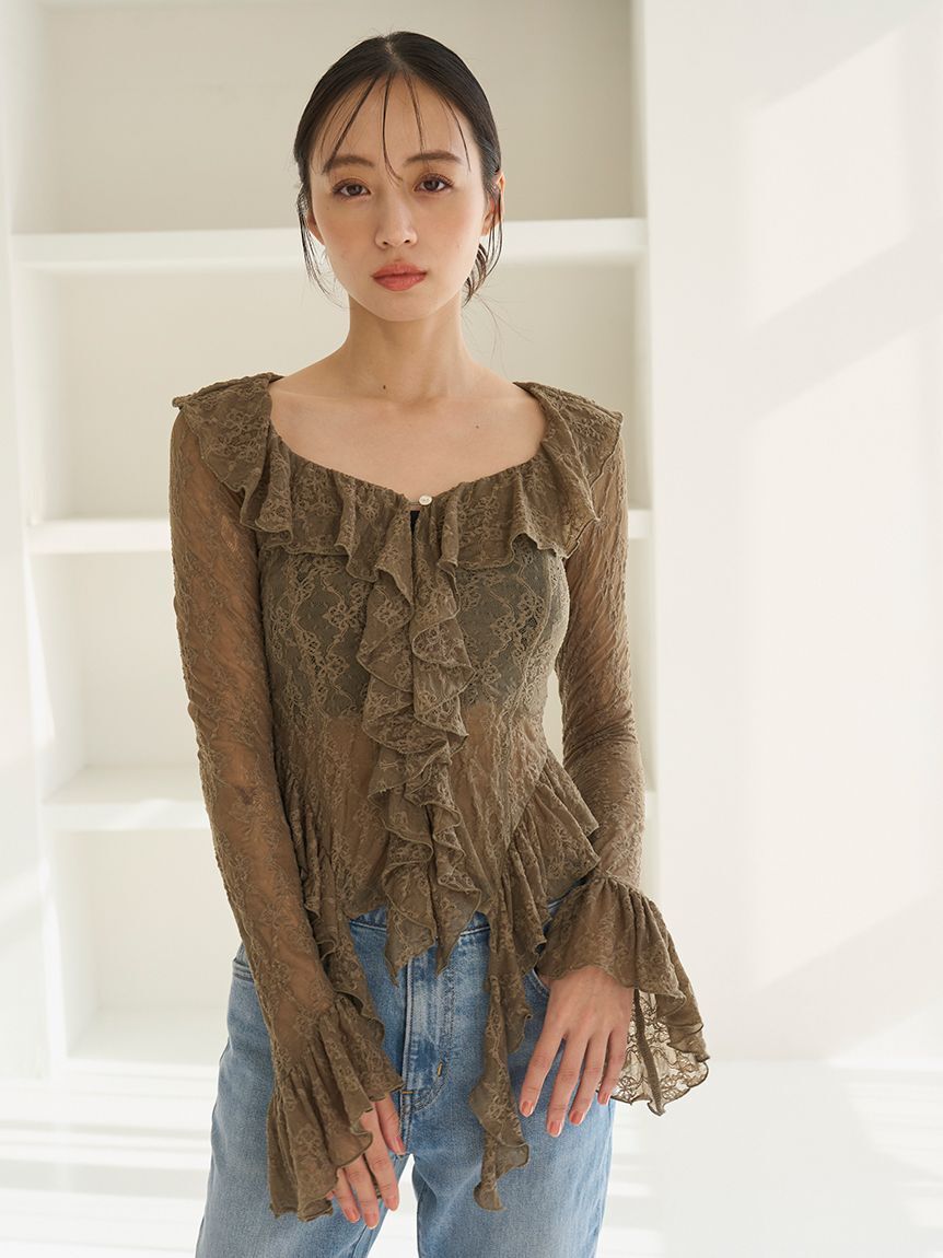 SNIDEL「カットレースフリルプルオーバー」|Tシャツ・カットソー|