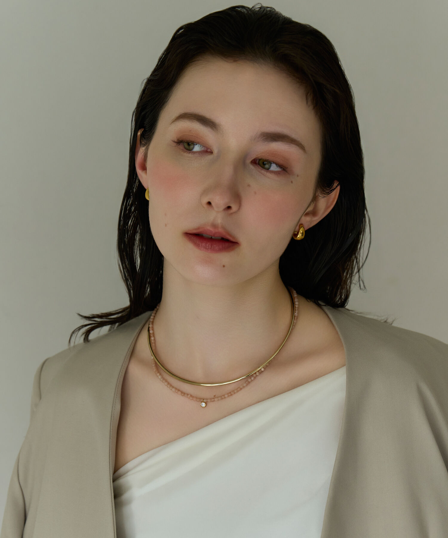 Phoebe「【金属アレルギー対応】ウィスパーストーンネックレス　ピンク　天然石/ビーズネックレス/ステンレス」|ネックレス|