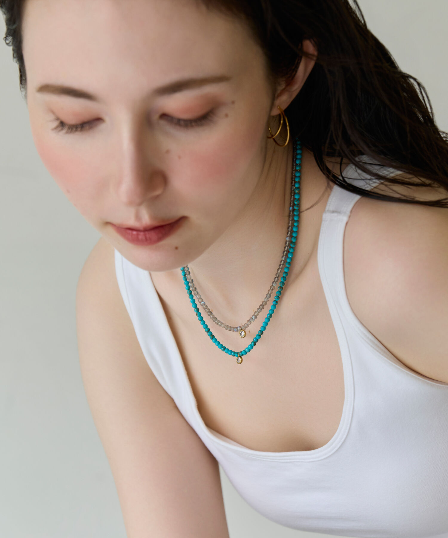 Phoebe「【金属アレルギー対応】ウィスパーストーンネックレス　グレー　天然石/ビーズネックレス/ステンレス」|ネックレス|