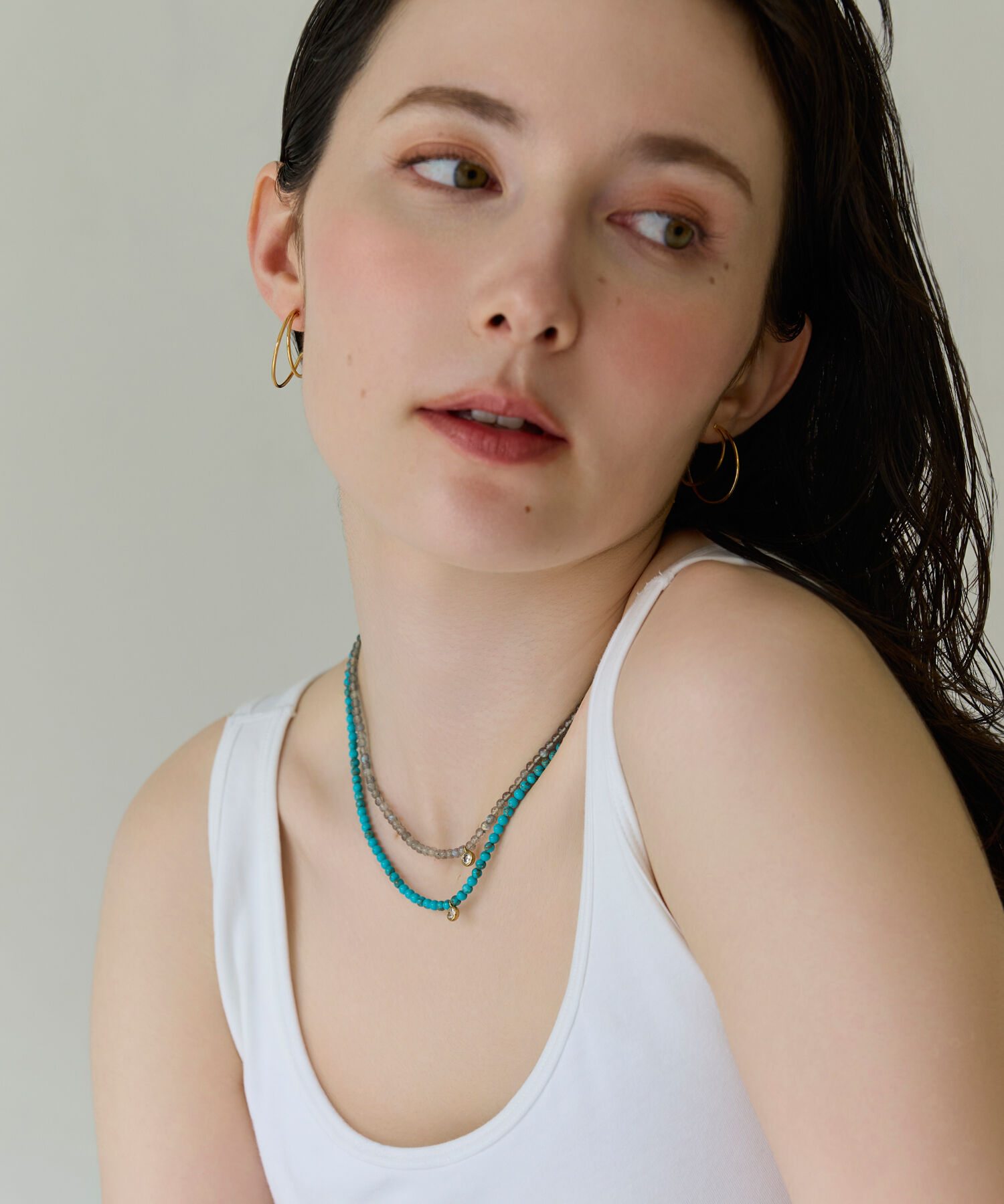 Phoebe「【金属アレルギー対応】ウィスパーストーンネックレス　グレー　天然石/ビーズネックレス/ステンレス」|ネックレス|