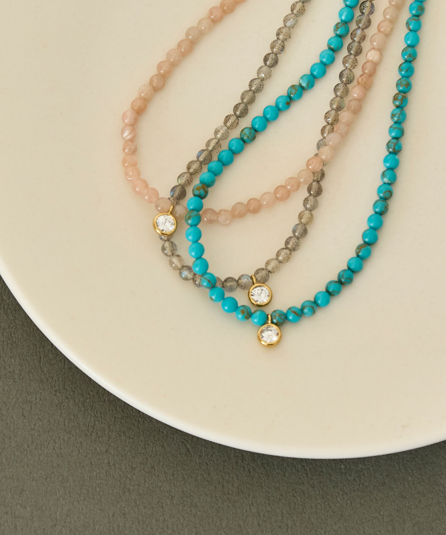 Phoebe「【金属アレルギー対応】ウィスパーストーンネックレス　グレー　天然石/ビーズネックレス/ステンレス」|ネックレス|