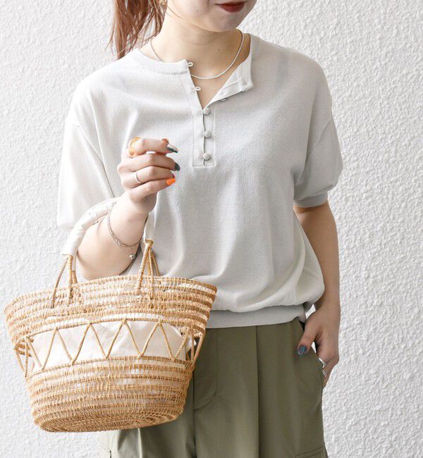 SHIPS any「《一部追加予約》SHIPS any:〈接触冷感/手洗い可能〉ビジュー ヘンリーネック ニット プルオーバー」|ニット・セーター|ライトグレー