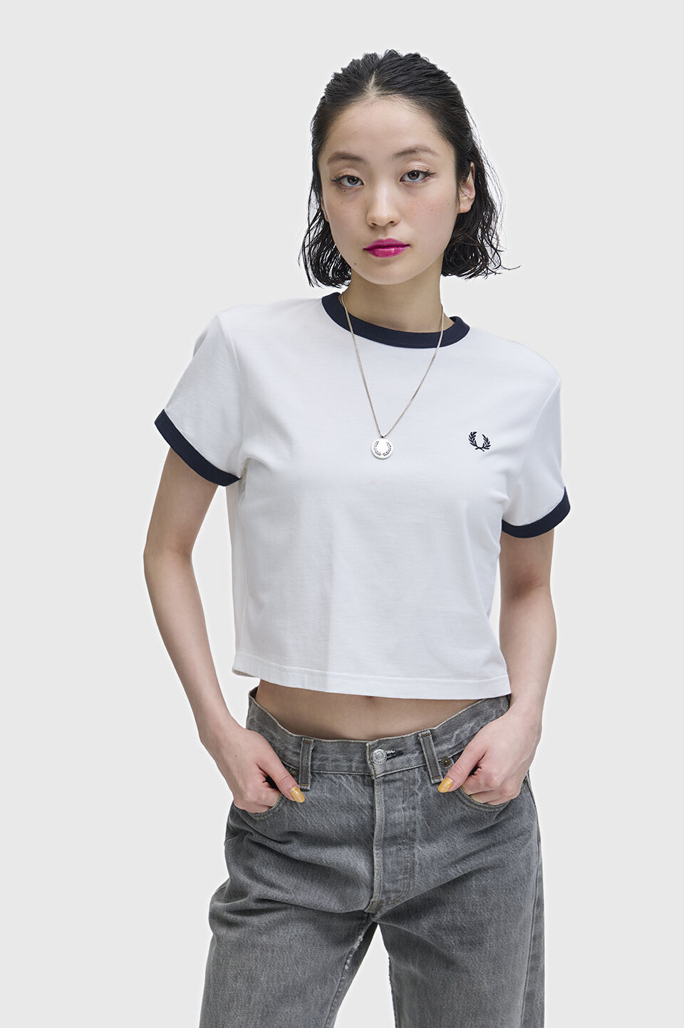 FRED PERRY 「Cropped Ringer T-Shirt／クロップドＴシャツ」|Tシャツ・カットソー|SNOW WHITE