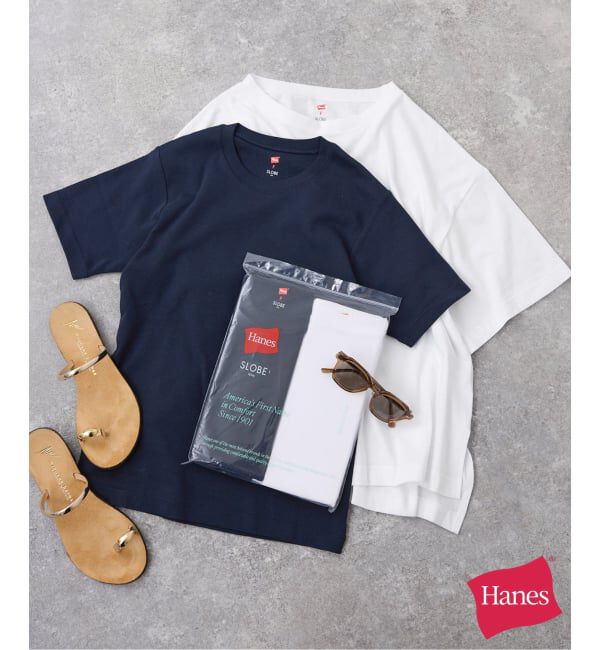SLOBE IENA「《2枚セット》HANES/ヘインズ SLOBE別注 2STYLES PACK TEE」|Tシャツ・カットソー|ネイビー