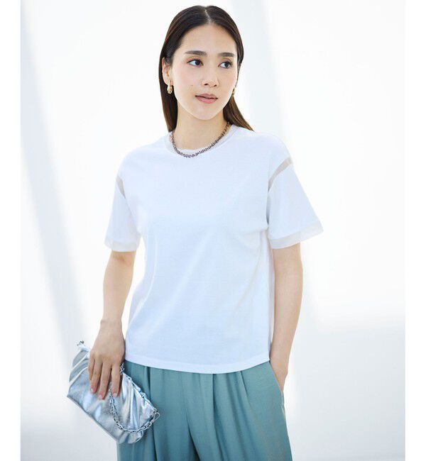 自由区「【汗ジミ防止】ナチュラルコットンハイゲージシアーアクセント Tシャツ」|Tシャツ・カットソー|