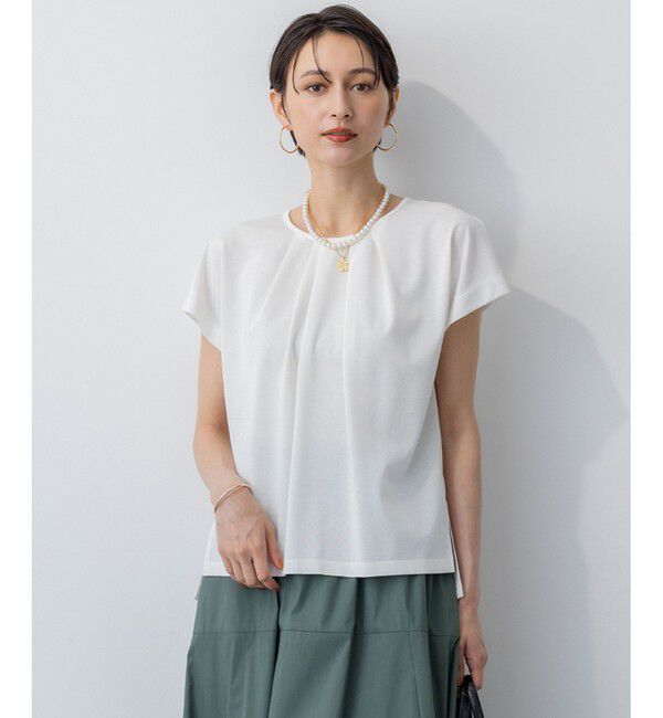 23区「【接触冷感/洗える】ツイストコットンプレーティング タックデザイン カットソー」|Tシャツ・カットソー|ホワイト系
