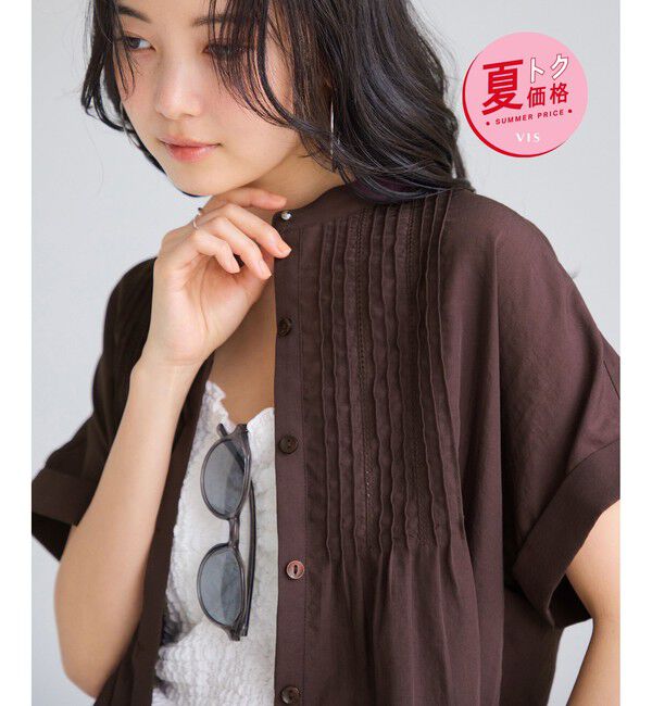 VIS「【夏トク価格】気流染めピコピンタック半袖ブラウス/接触冷感」|シャツ・ブラウス|ブラウン系(22)