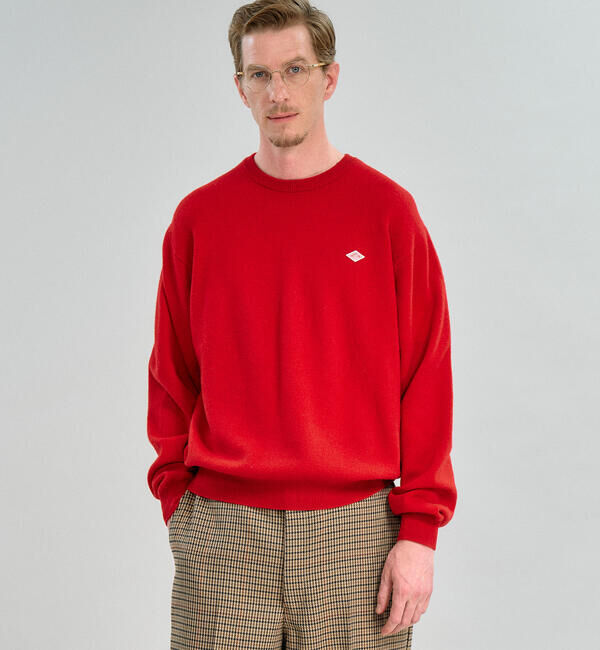  「DANTON | ラムウール クルーネックニットプルオーバー MEN」|ニット・セーター|RED