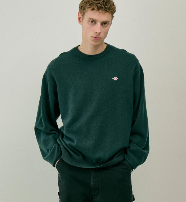  「DANTON | ラムウール クルーネックニットプルオーバー MEN」|ニット・セーター|GREEN系1