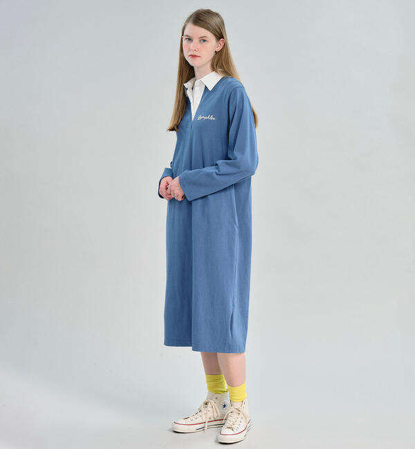  「Gymphlex | コットンジャージー ラガーシャツワンピース WOMEN」|ワンピース|BLUE