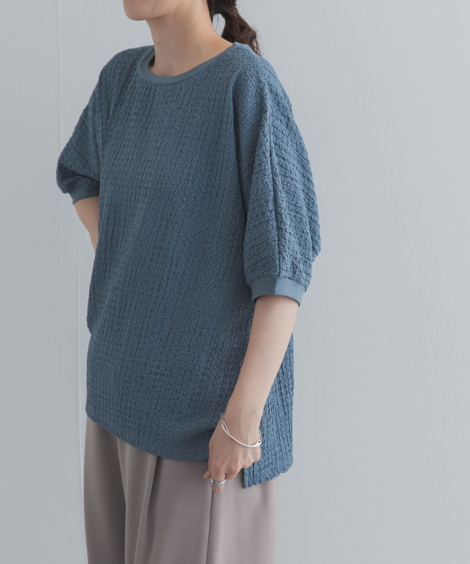 URBAN RESEARCH DOORS「ワッシャーカットドルマンプルオーバー」|Tシャツ・カットソー|ブルー