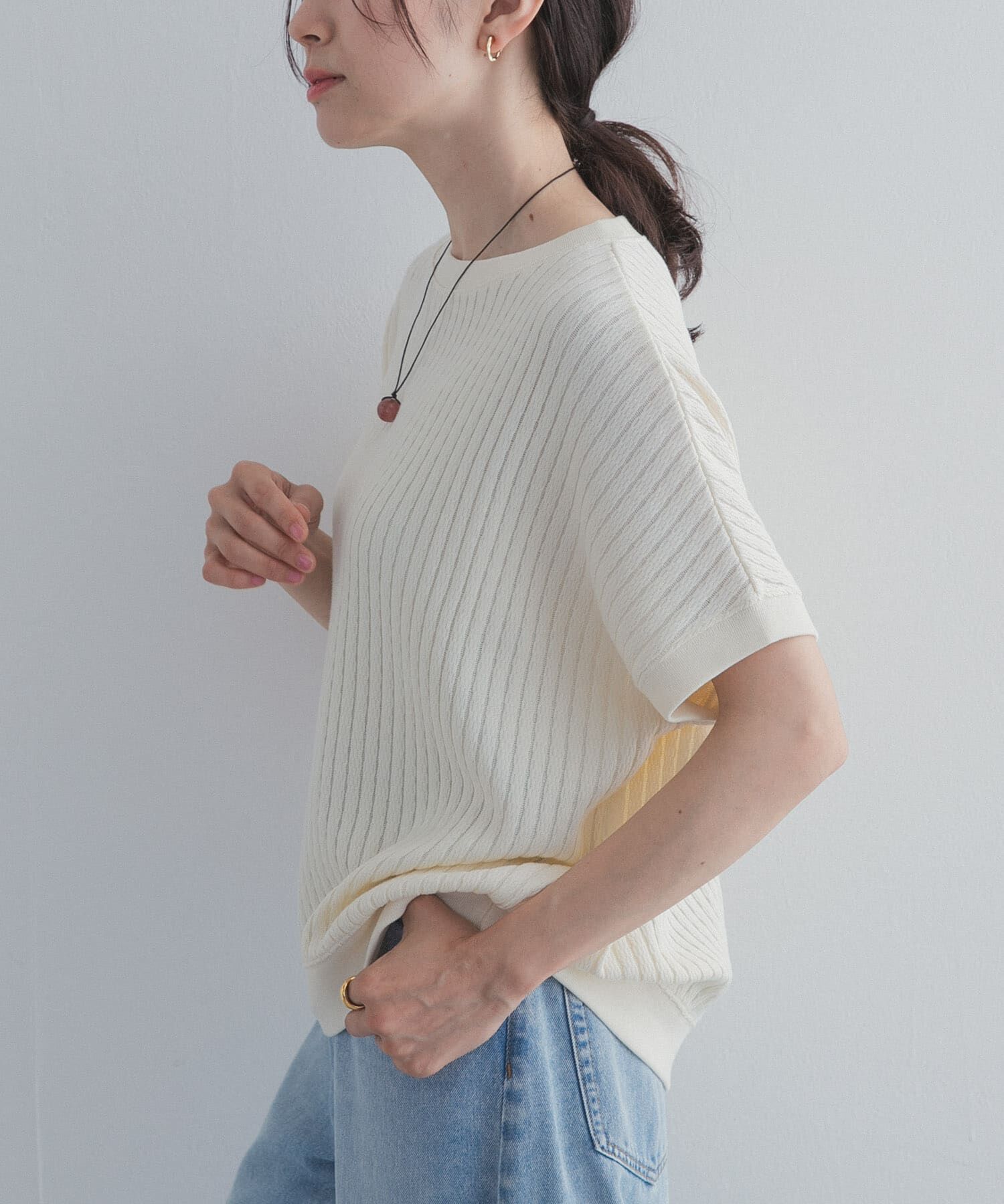 URBAN RESEARCH DOORS「ハニカムタックフレンチプルオーバー」|Tシャツ・カットソー|アイボリー