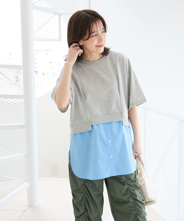 Green Parks「裾タックミニ裏毛シャツドッキングチュニック」|チュニック|Gray