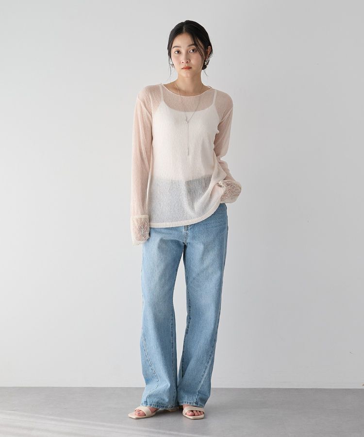 YECCA VECCA「袖レースシアートップス」|Tシャツ・カットソー|