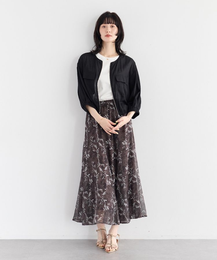 YECCA VECCA「ボタニカル柄シアーロングスカート」|フレア|