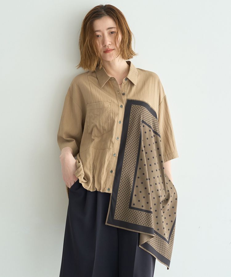 Editt by YECCA VECCA「スカーフデザインアシメハーフスリーブシャツ」|シャツ・ブラウス|Beige