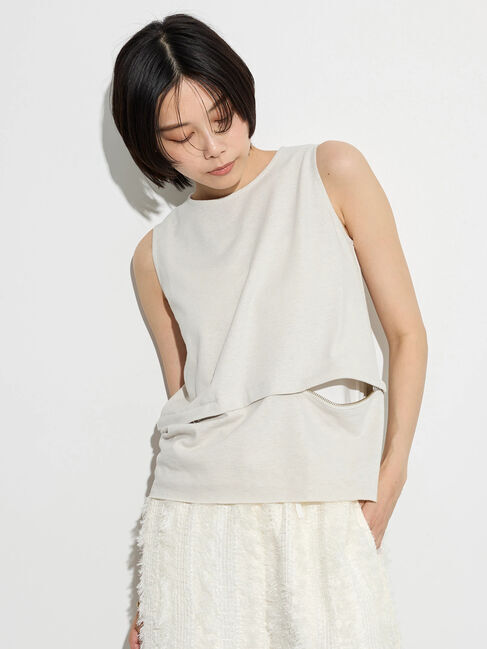 GARAGE OF GOOD CLOTHING「【日本製】ウエストZIP付ノースリーブ」|Tシャツ・カットソー|Light beige