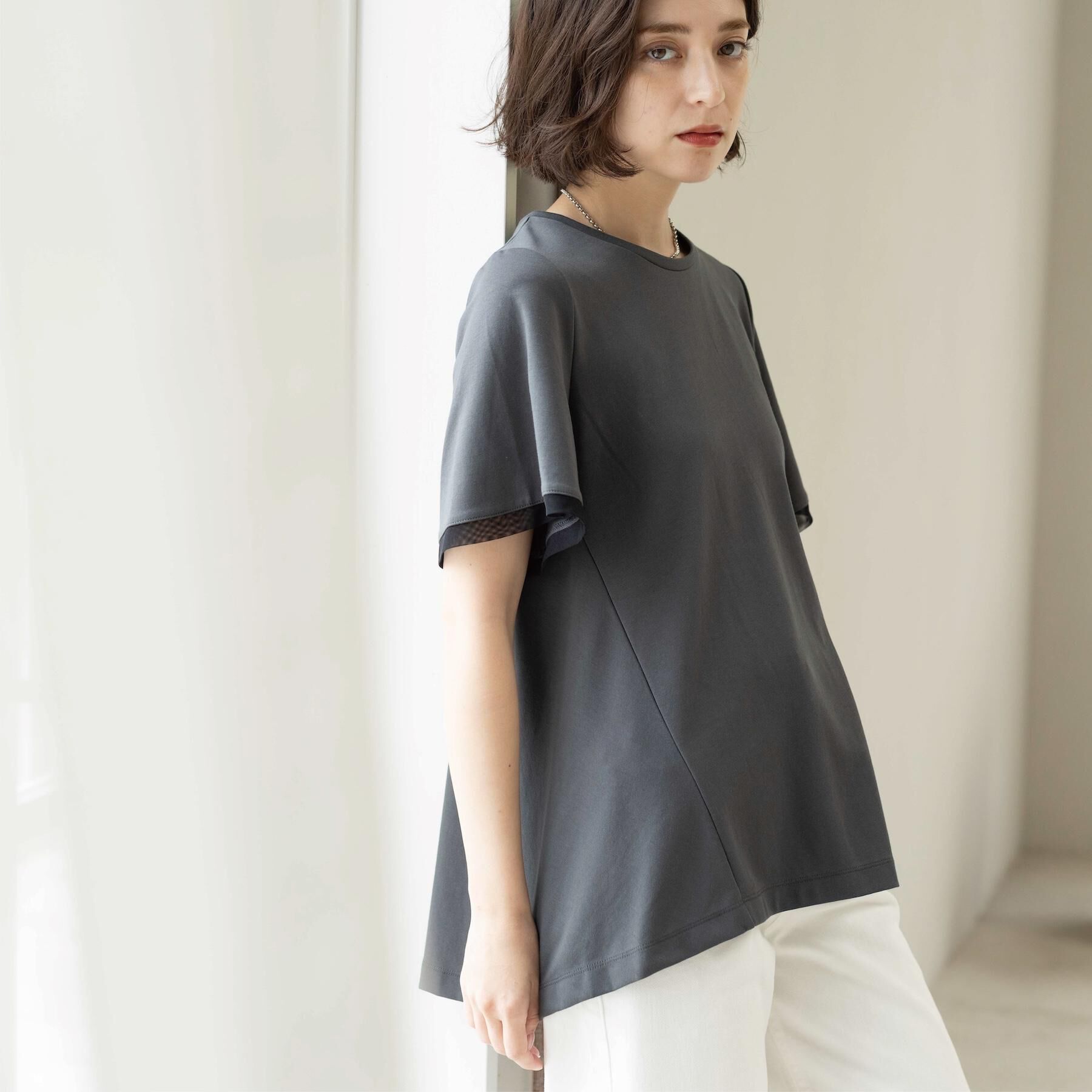 OPAQUE.CLIP「【UVケア／接触冷感】スーパーアイス 袖チュールペプラムカットソー《洗濯機OK》」|Tシャツ・カットソー|