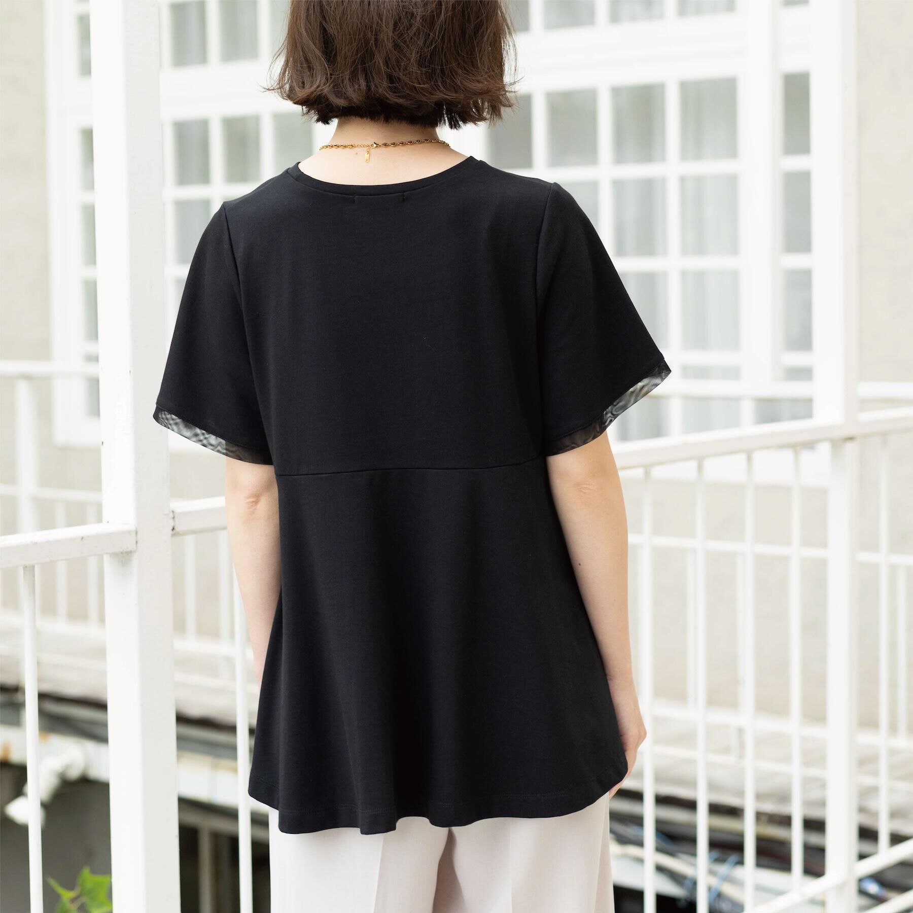 OPAQUE.CLIP「【UVケア／接触冷感】スーパーアイス 袖チュールペプラムカットソー《洗濯機OK》」|Tシャツ・カットソー|