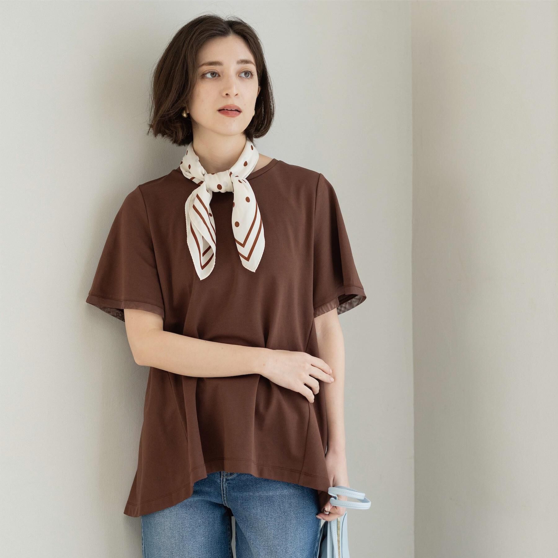 OPAQUE.CLIP「【UVケア／接触冷感】スーパーアイス 袖チュールペプラムカットソー《洗濯機OK》」|Tシャツ・カットソー|