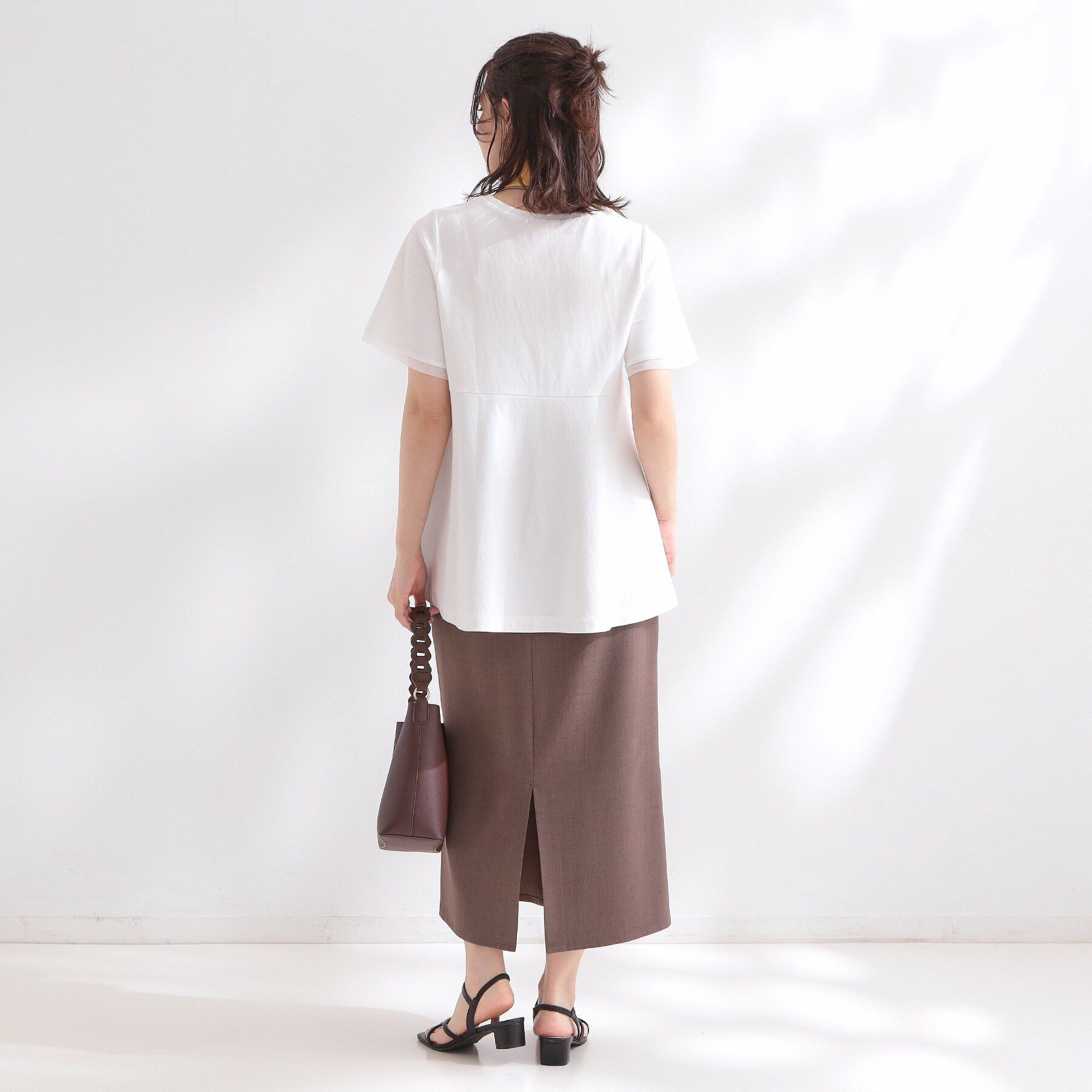 OPAQUE.CLIP「【UVケア／接触冷感】スーパーアイス 袖チュールペプラムカットソー《洗濯機OK》」|Tシャツ・カットソー|