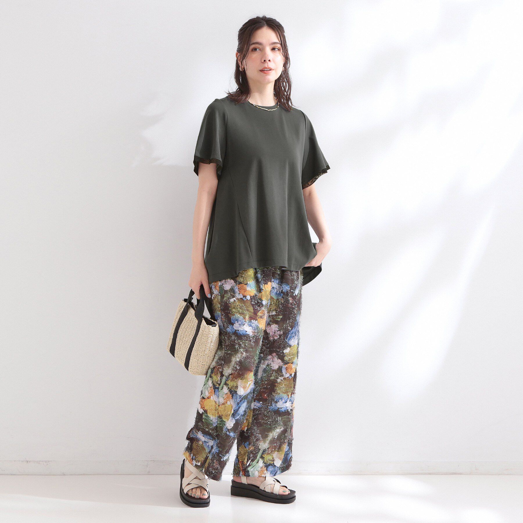 OPAQUE.CLIP「【UVケア／接触冷感】スーパーアイス 袖チュールペプラムカットソー《洗濯機OK》」|Tシャツ・カットソー|