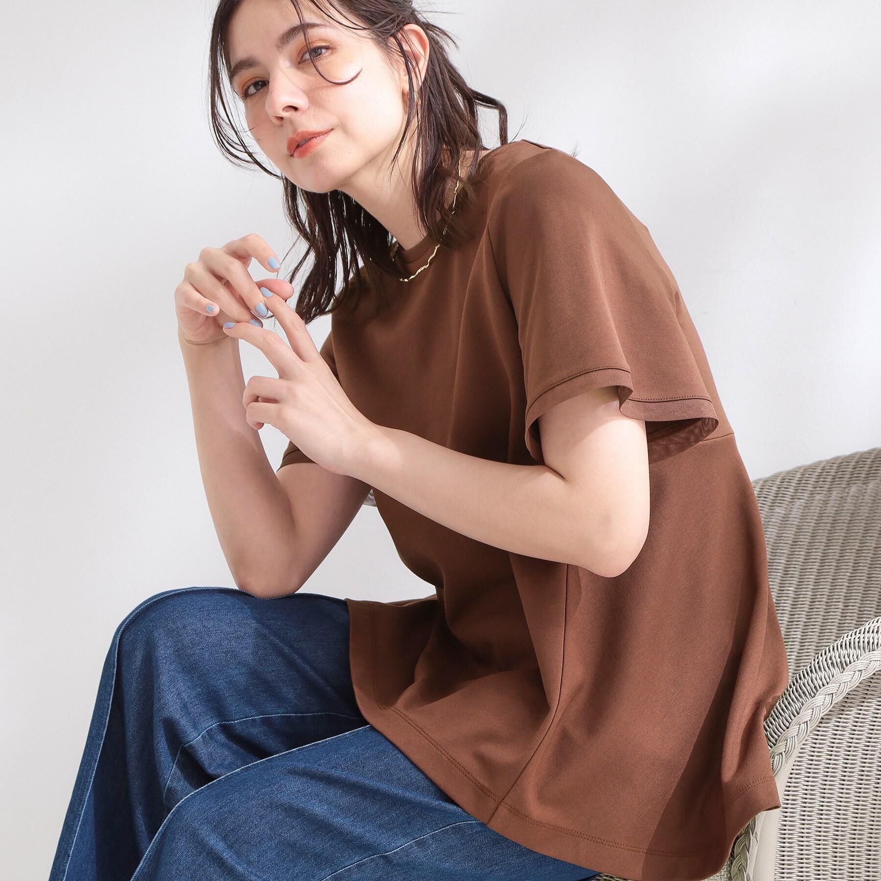 OPAQUE.CLIP「【UVケア／接触冷感】スーパーアイス 袖チュールペプラムカットソー《洗濯機OK》」|Tシャツ・カットソー|