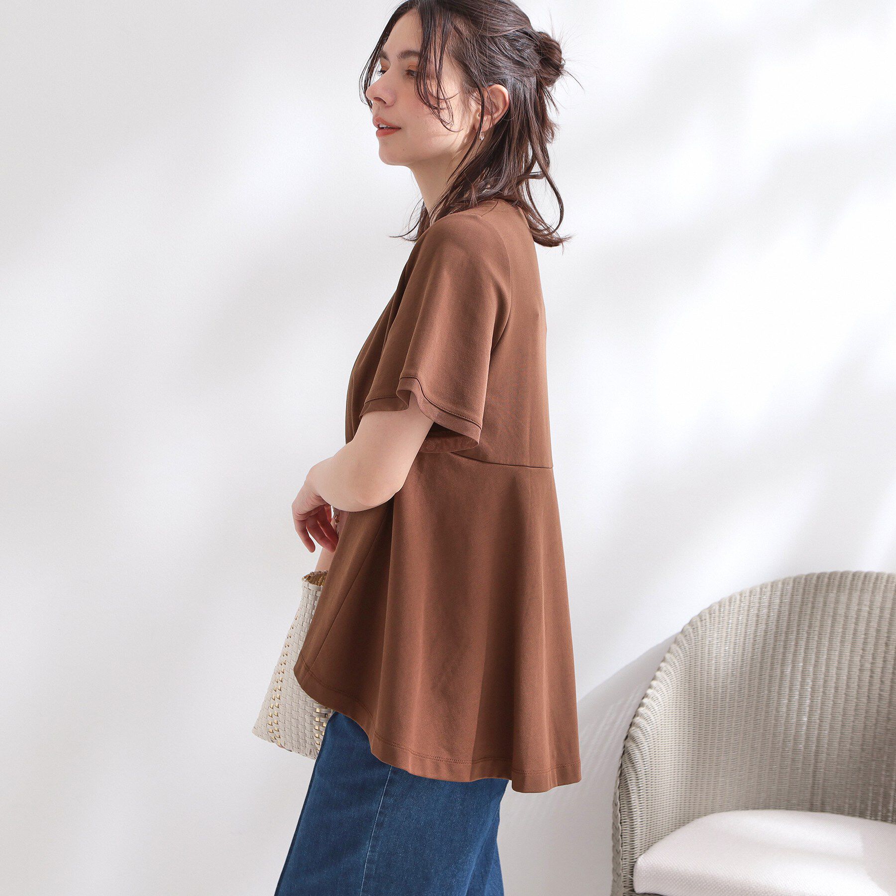 OPAQUE.CLIP「【UVケア／接触冷感】スーパーアイス 袖チュールペプラムカットソー《洗濯機OK》」|Tシャツ・カットソー|