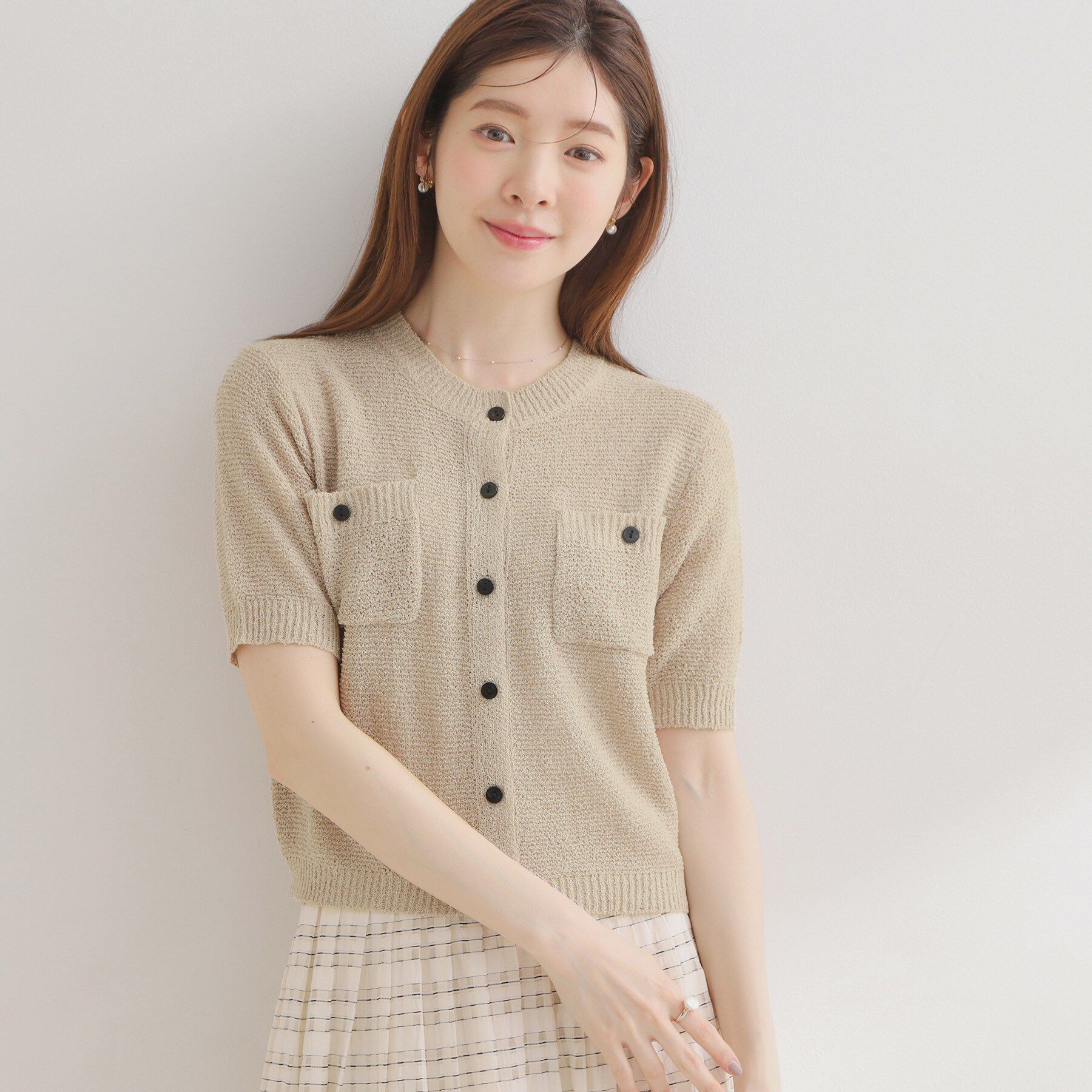 Couture broach「ポケット付き半袖カーディガン」|カーディガン|