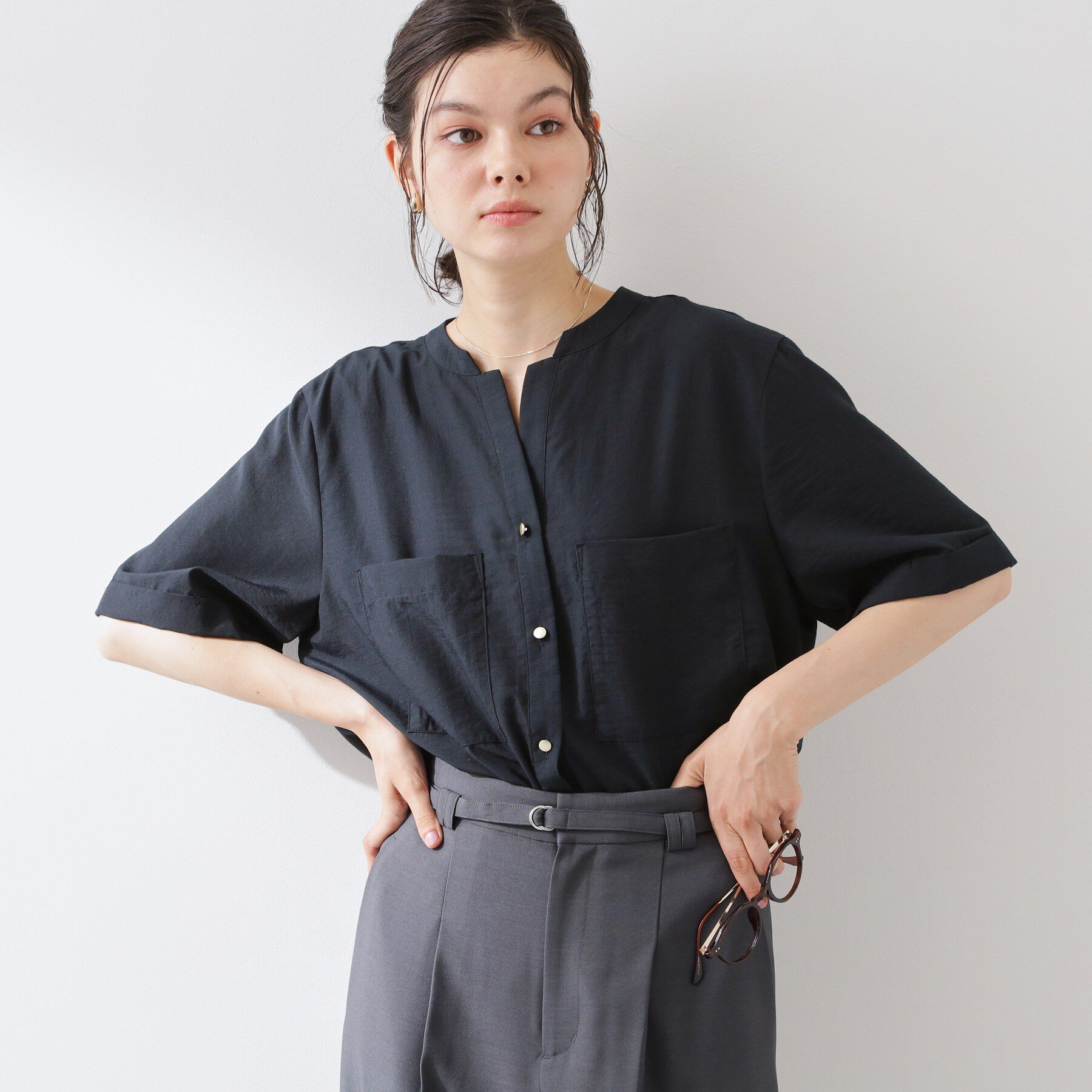 THE SHOP TK「【M-XL/さりげなく体型カバー】5分袖Wポケットシャツ」|シャツ・ブラウス|