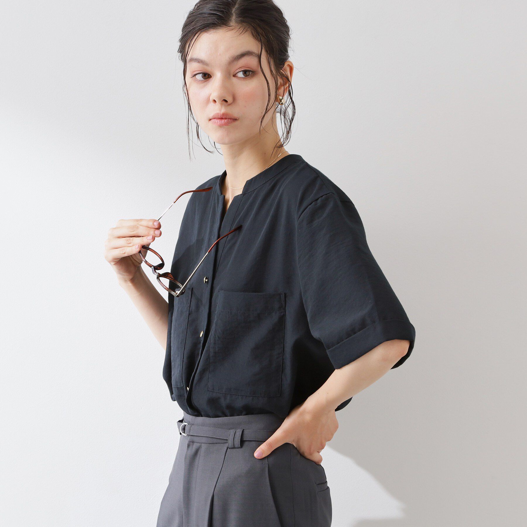 THE SHOP TK「【M-XL/さりげなく体型カバー】5分袖Wポケットシャツ」|シャツ・ブラウス|