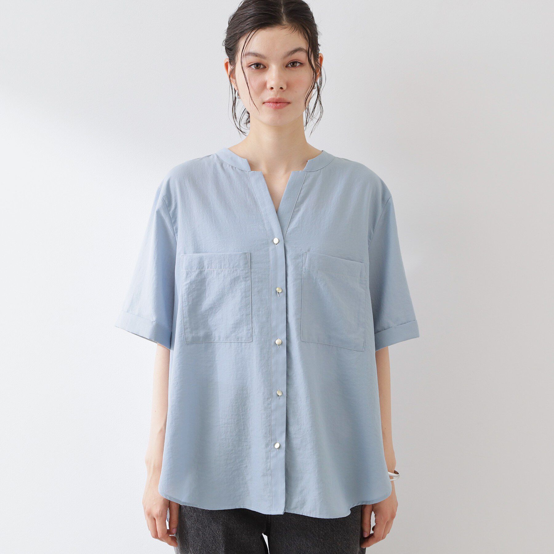 THE SHOP TK「【M-XL/さりげなく体型カバー】5分袖Wポケットシャツ」|シャツ・ブラウス|