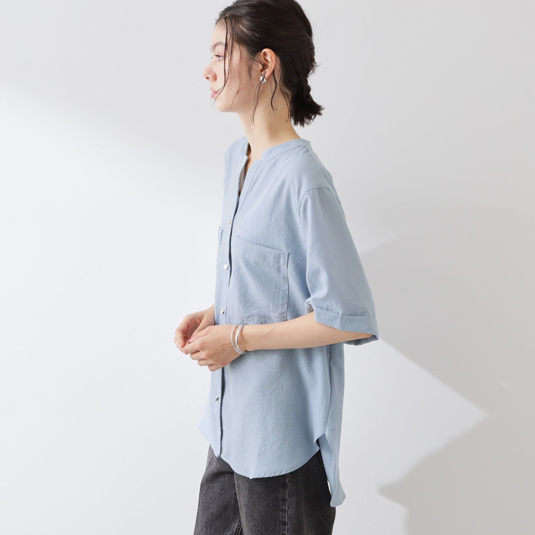 THE SHOP TK「【M-XL/さりげなく体型カバー】5分袖Wポケットシャツ」|シャツ・ブラウス|
