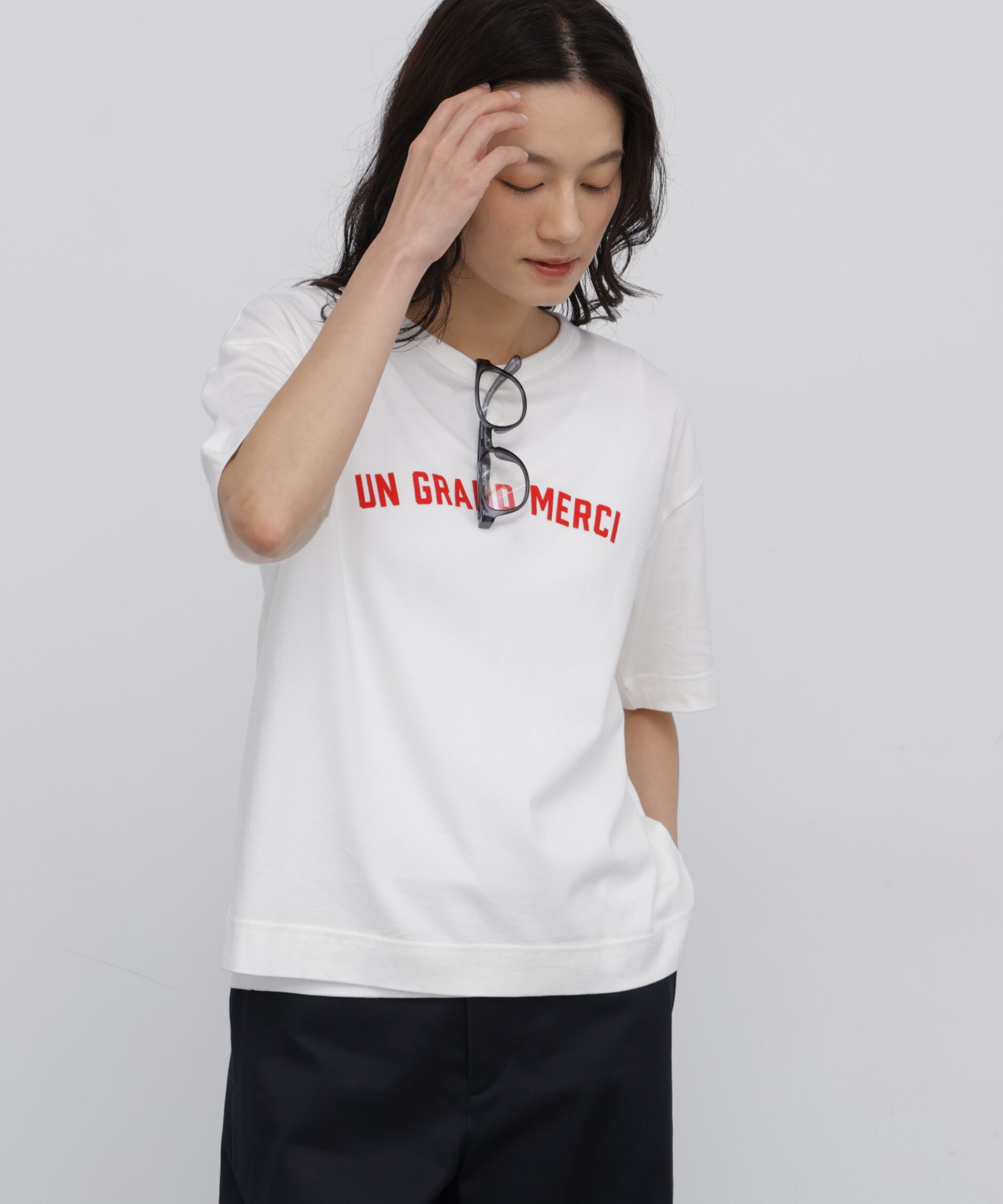  「◆フロッキープリントクルーネックＴシャツ」|Tシャツ・カットソー|ホワイト