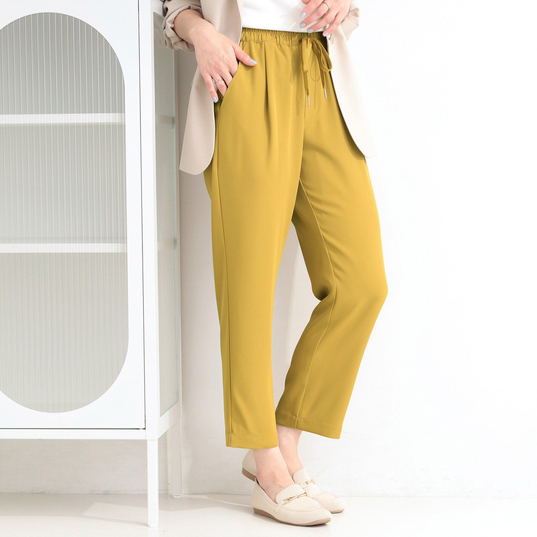 SHOO･LA･RUE「【ひんやり/UV/SS-3L/セットアップ可】さらさらぷるん イージーテーパードパンツ」|その他|イエロー(032)