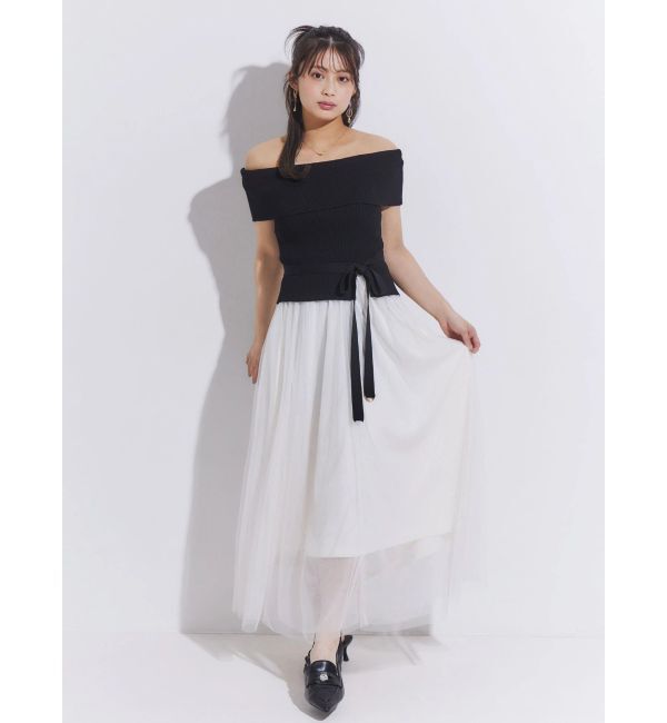 MERCURYDUO「オフショルチュールドッキングニットワンピース」|ワンピース|ブラック