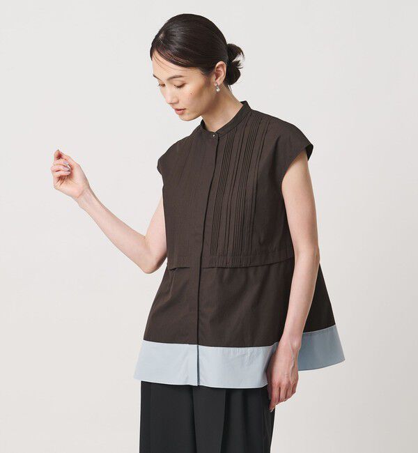 UNITED ARROWS「シルキー ピンタック フレンチスリーブ ブラウス ‐ウォッシャブル‐」|シャツ・ブラウス|DK.BROWN
