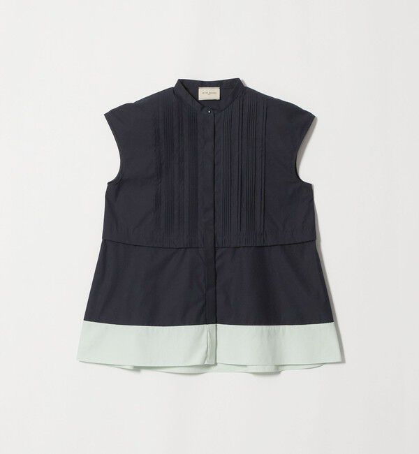 UNITED ARROWS「シルキー ピンタック フレンチスリーブ ブラウス ‐ウォッシャブル‐」|シャツ・ブラウス|NAVY