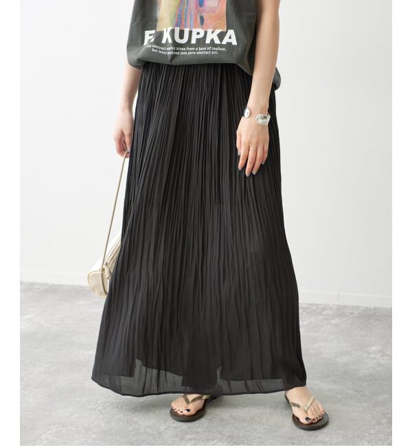 Spick and Span「スプリットジョーゼットプリーツスカート」|スカート|ブラック
