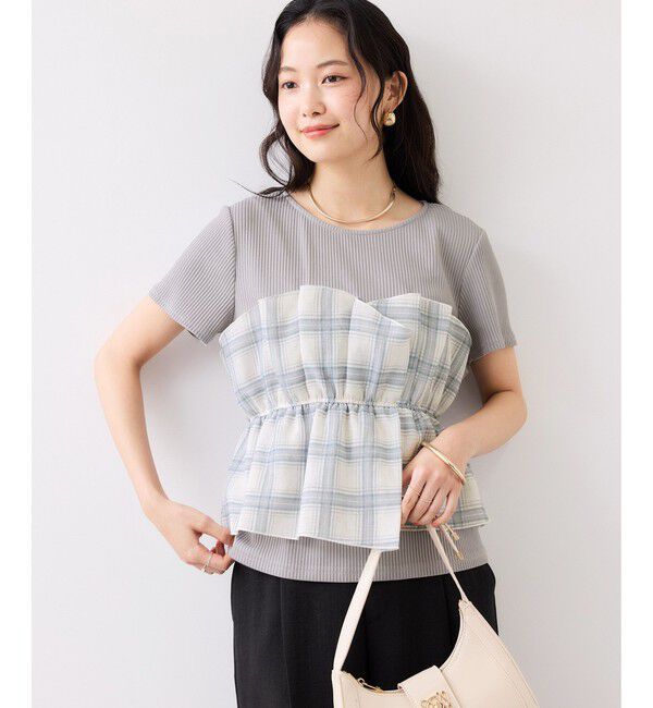 VIS「【夏トク価格】チェック＆無地シアービスチェドッキング半袖プルオーバー」|Tシャツ・カットソー|