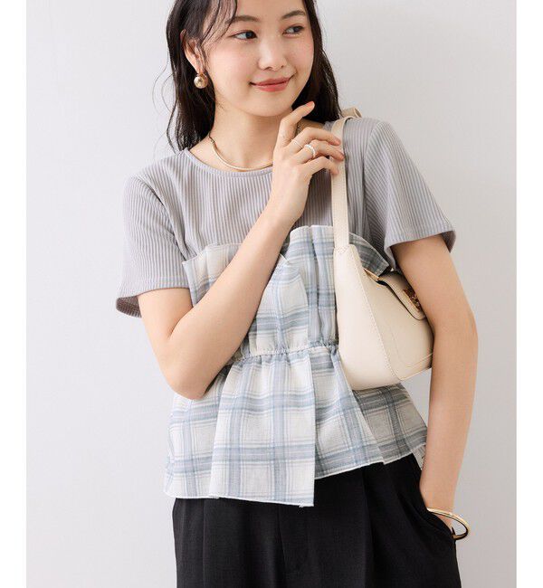 VIS「【夏トク価格】チェック＆無地シアービスチェドッキング半袖プルオーバー」|Tシャツ・カットソー|