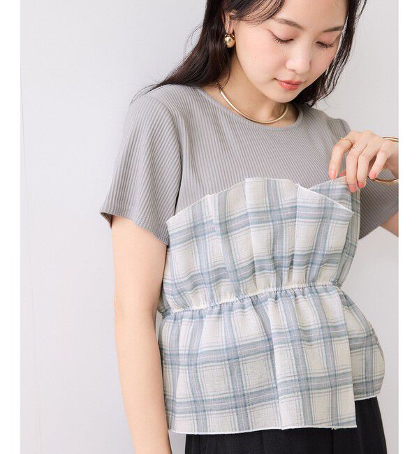 VIS「【夏トク価格】チェック＆無地シアービスチェドッキング半袖プルオーバー」|Tシャツ・カットソー|