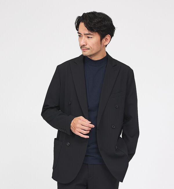 ABAHOUSE「【接触冷感/セットアップ対応】ナイロンジャガード ストレッチ ダブルジャケット」|その他|ブラック