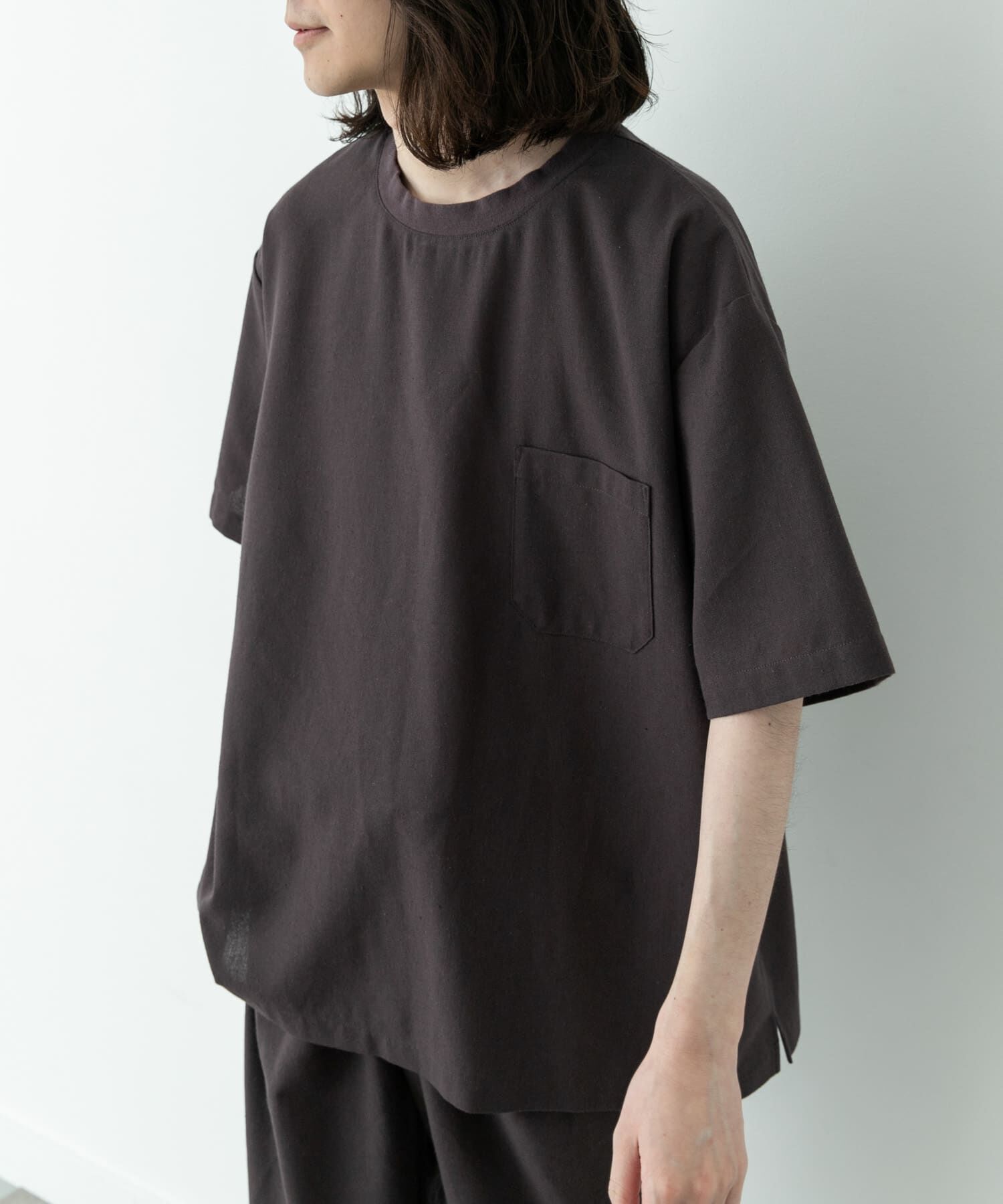 Sonny Label 「接触冷感リネン混ショートスリーブTシャツ」|Tシャツ・カットソー|チャコールグレー