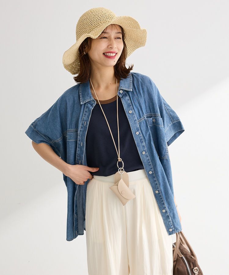Green Parks「シアーデニム2WAYビックドルマンシャツ」|シャツ・ブラウス|Indigo