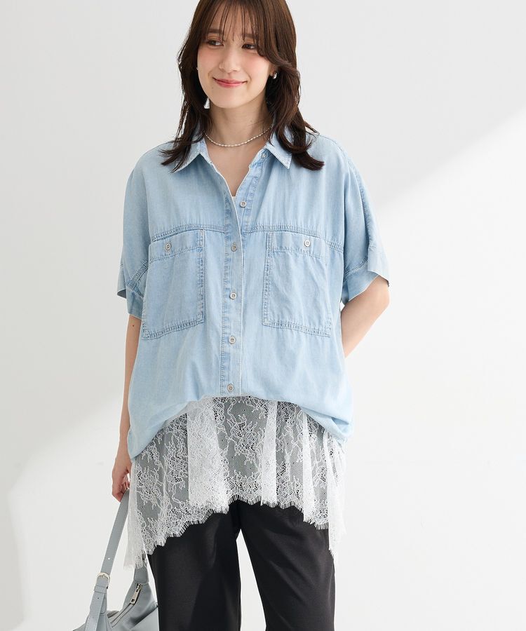 Green Parks「シアーデニム2WAYビックドルマンシャツ」|シャツ・ブラウス|Light indigo